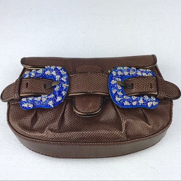 Fendi Handbags - FENDI Brown Karung Blue Buckle Limited Edition Bag